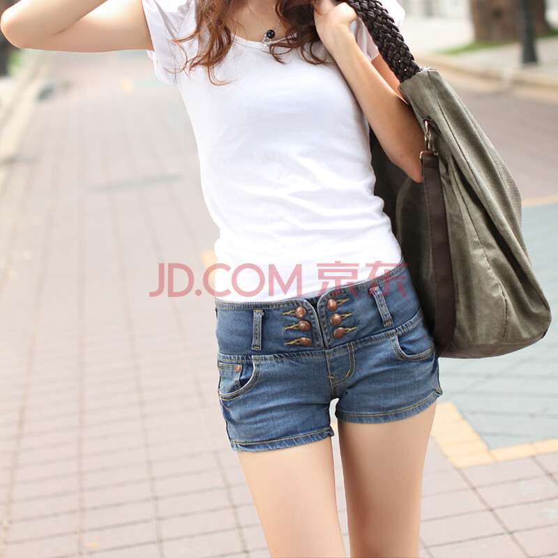 昊仪甸2014春季新款韩版双<em>排扣高腰</em>牛仔<em>短裤</em>