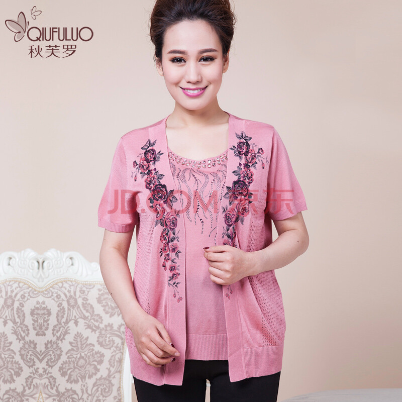秋芙罗 <em>中老年女装 夏装</em>新款 圆领假两件针织开