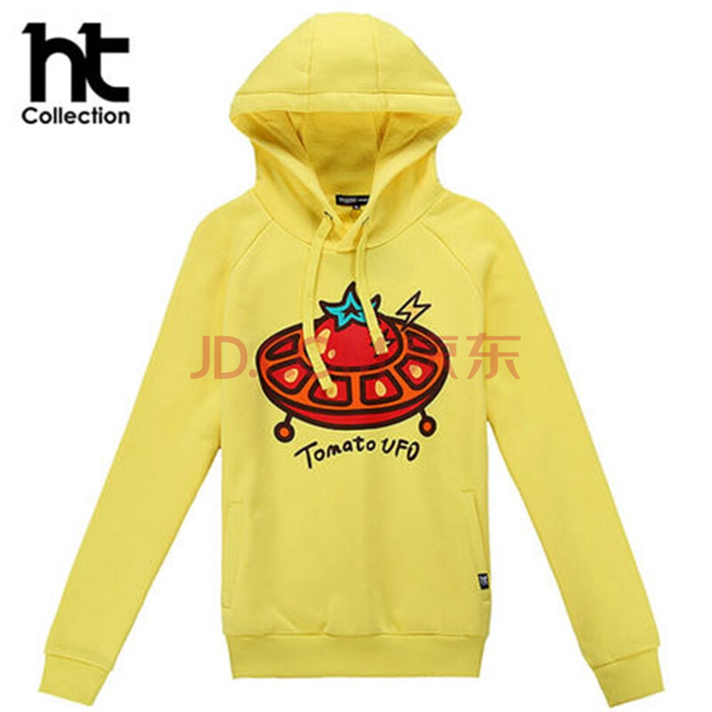 happytee 春装男款长袖连帽卡通情侣套头卫衣w222b 黄色 番茄太阳蛋