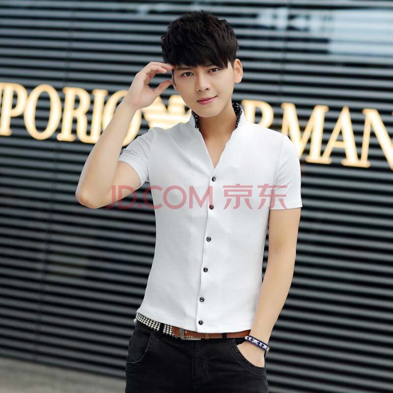 H&U 夏季新款 韩版修身休闲<em>T恤</em>衫 <em>男士</em>立领开