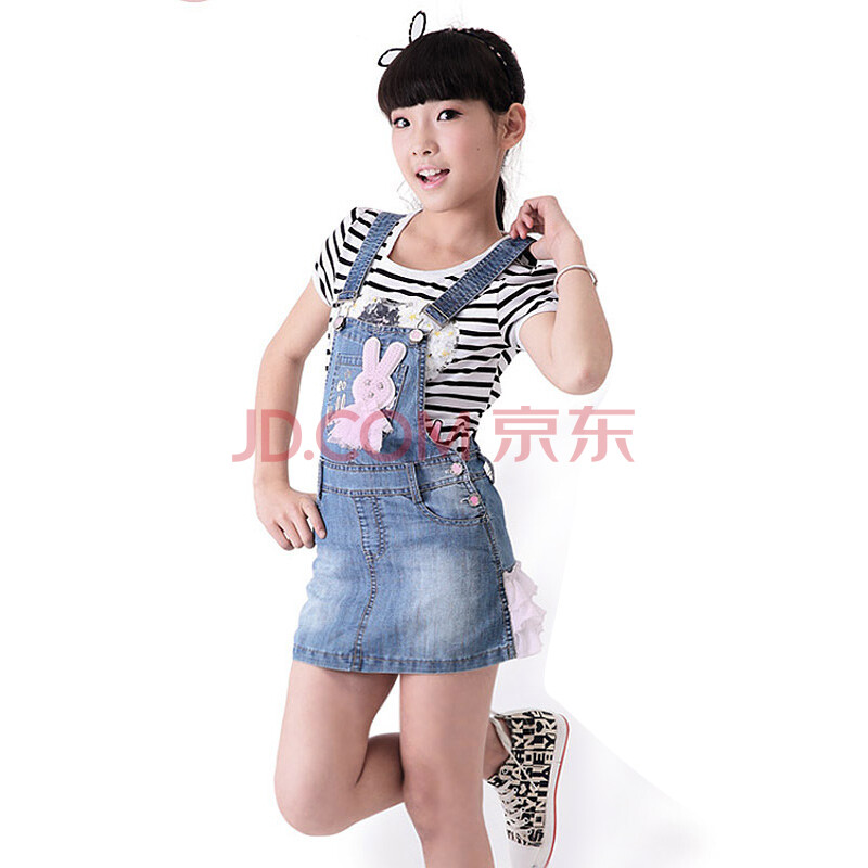 永峰儿童<em>裙子女童牛仔背带</em>裙两件套