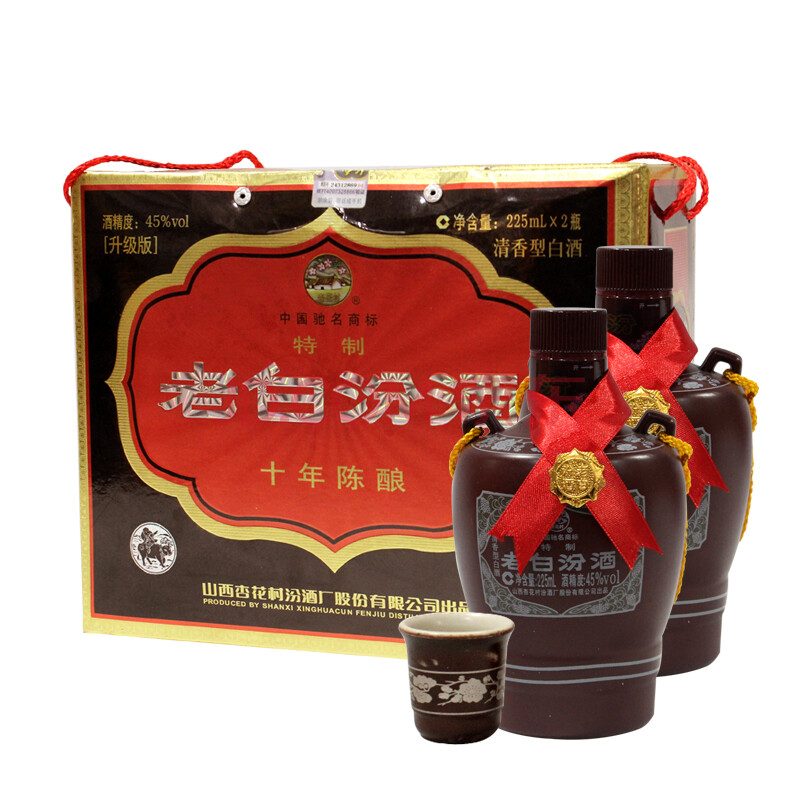 山西杏花村名酒 45°十年双坛老白汾酒礼盒225ml*2瓶图片