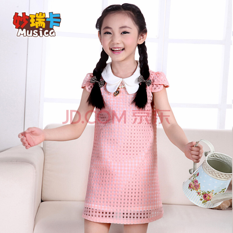 妙瑞卡 品牌欧美镂空<em>娃娃领女童</em>短袖<em>连衣裙</em> S