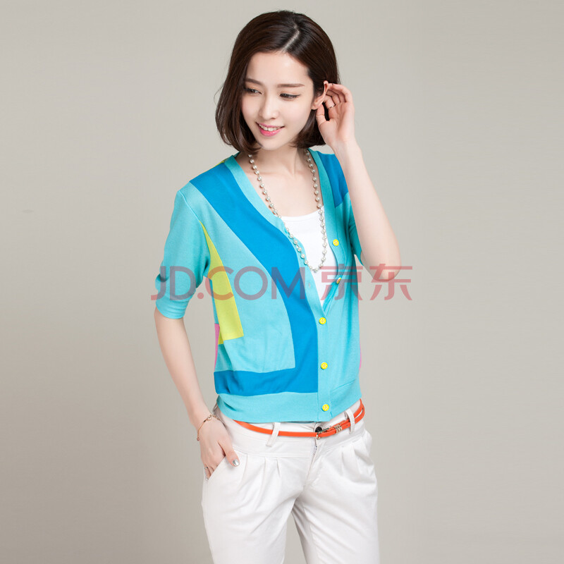 2014新款韩版夏装女装<em>短款短袖</em>薄<em>针织衫开衫</em>