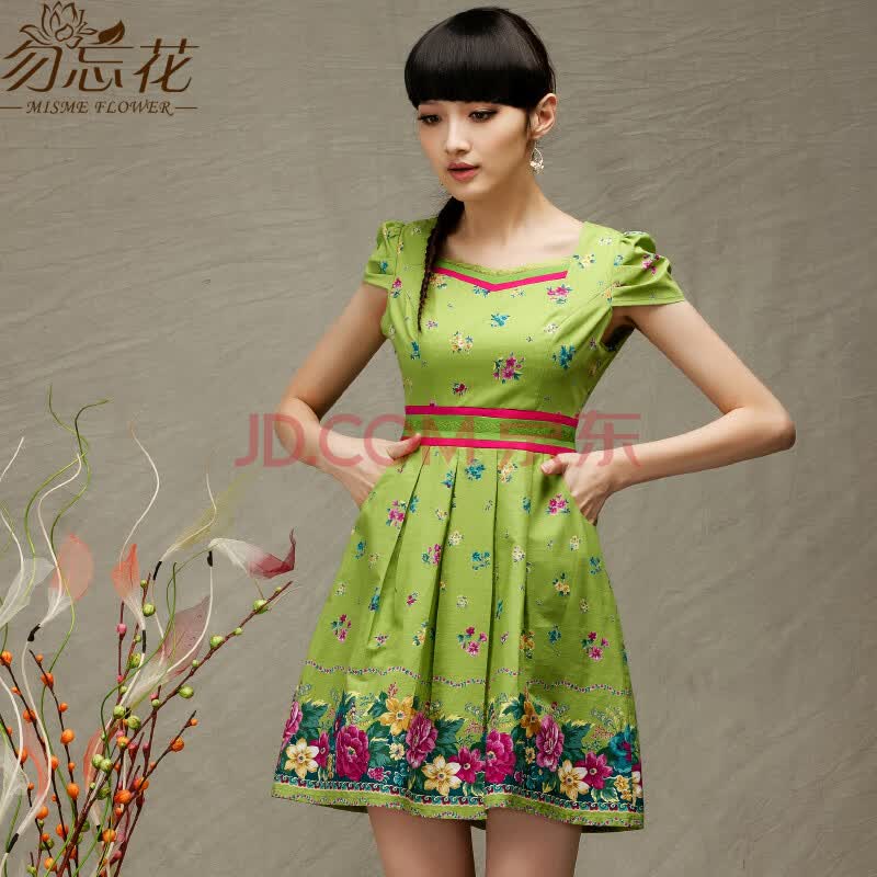 勿忘花 原创棉布花裙<em>品牌</em>2014夏<em>新款</em> 定位印花