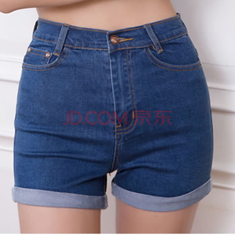 简速 2014新款<em>高腰</em>卷边<em>女弹力</em>牛仔<em>短裤</em>修身显