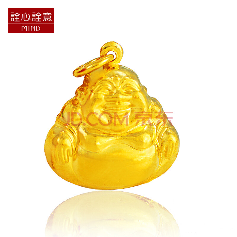 诠心诠意 千足金佛吊坠项链 黄金纯金佛吊坠 精