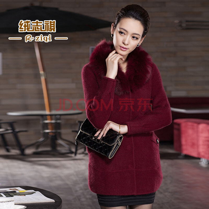 绒志祺新款女装中长款貂绒<em>大衣外套毛衣</em>针织开
