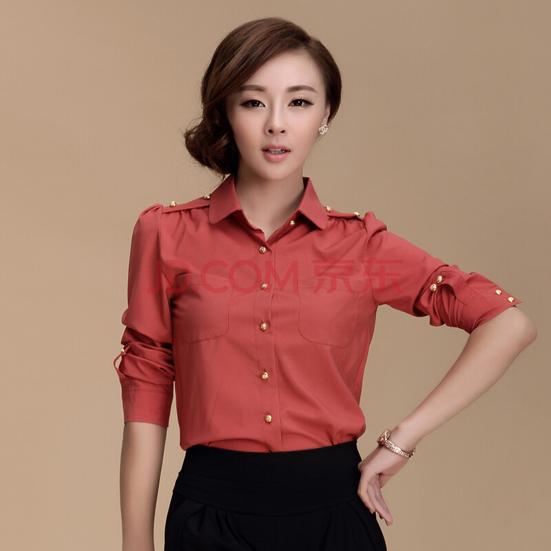 s 2014新款女士韩版修身女款长袖衬衫nb2028d2383 锈红色 m