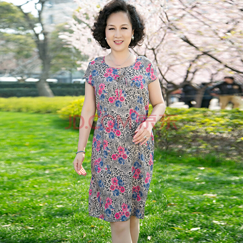 中老年夏装女装<em>连衣裙</em> 中年<em>妇女连衣裙</em> 妈妈夏