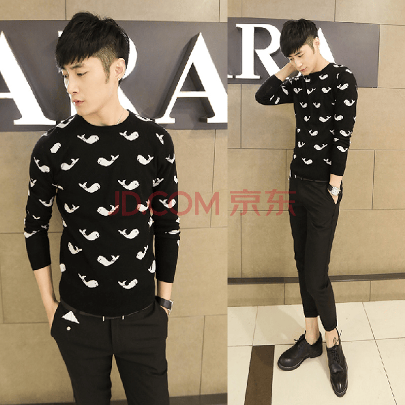 意达方男装2014春装新款 <em>男士针织</em> 可爱鲸鱼图