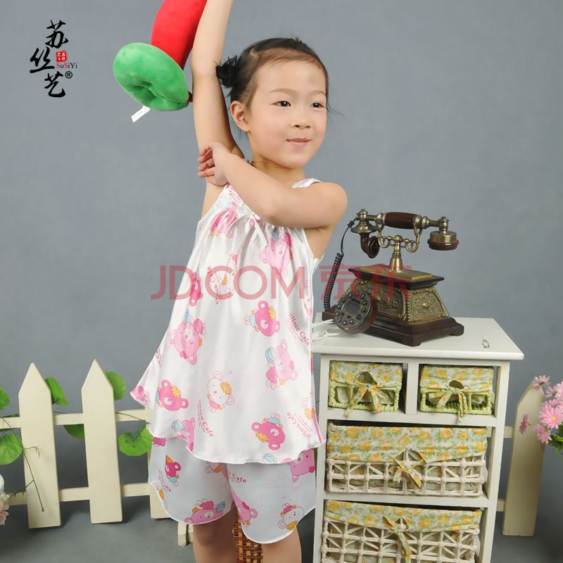 苏丝艺2014<em>夏装女</em>童装丝绸<em>仿真丝</em>儿童<em>睡衣</em>套