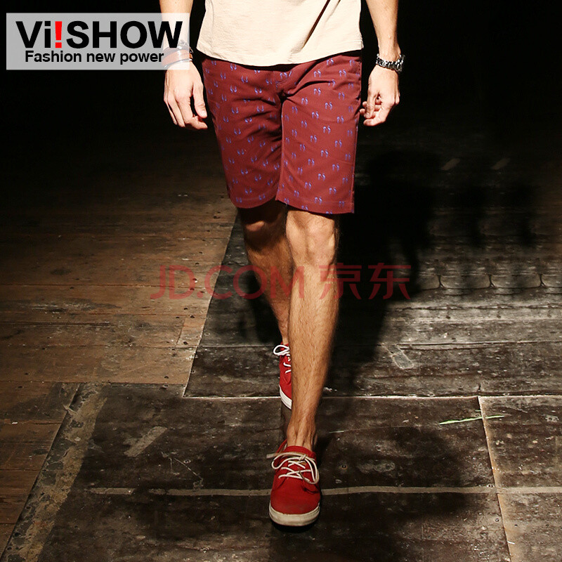 西班牙viishow男士<em>短裤夏</em> 潮裤<em>红色</em>印花休闲裤