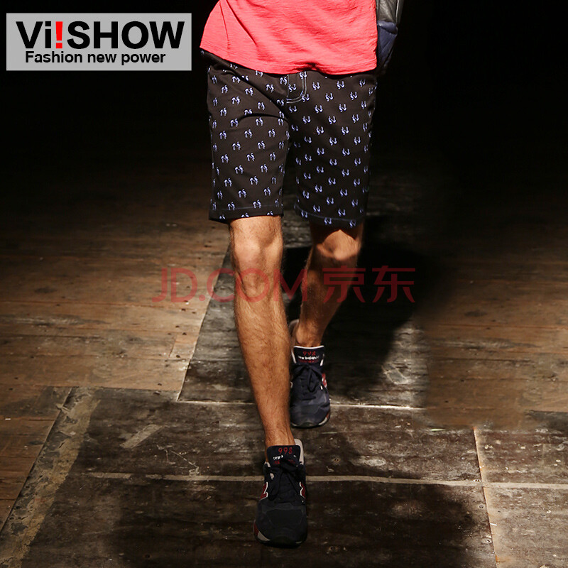西班牙viishow男士<em>短裤夏</em> 潮裤<em>红色</em>印花休闲裤