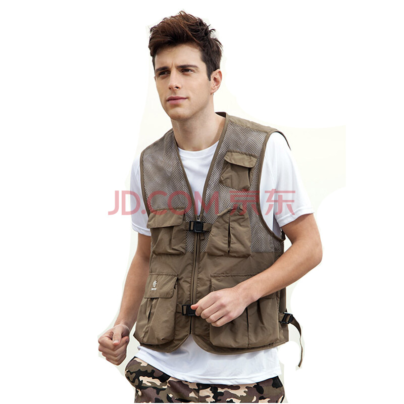探拓者<em>户外多功能</em>钓鱼<em>马甲</em>背心速干透气 卡其