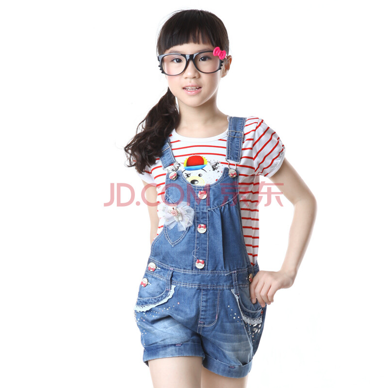 狼星 夏季新款<em>儿童背带裤</em>短T套装 女童中大童