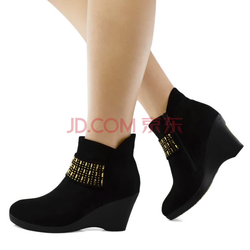 紫门院老北京布鞋 <em>女士春秋</em>新款单靴 高坡跟短