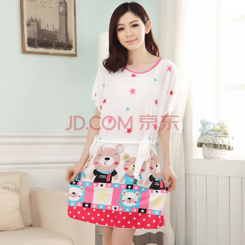 秀格尚品睡裙夏季<em>棉睡衣女士连体</em>卡通可爱睡裙