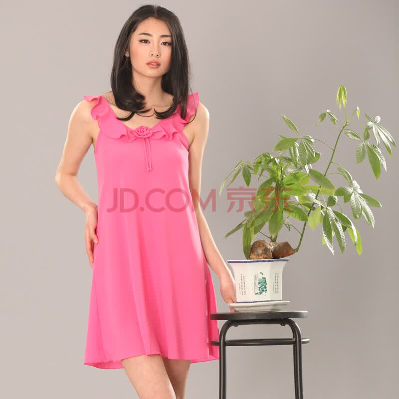 十月初十<em>夏女</em>雪纺<em>睡衣</em>睡裙家居服B866 紫<em>粉</em>图