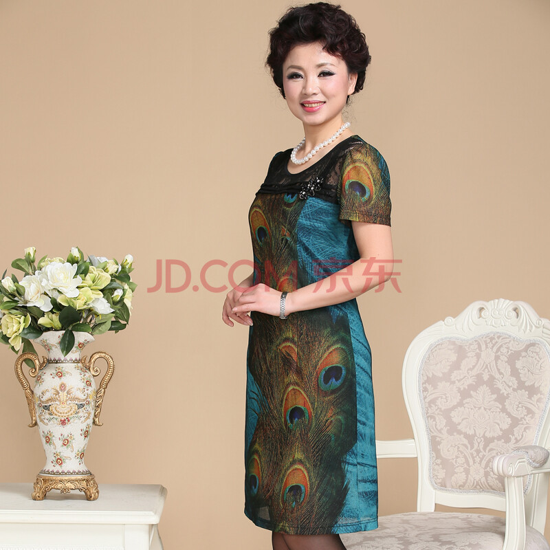 二月燕秀 <em>中老年</em>女装夏装短袖连衣裙中年妈妈