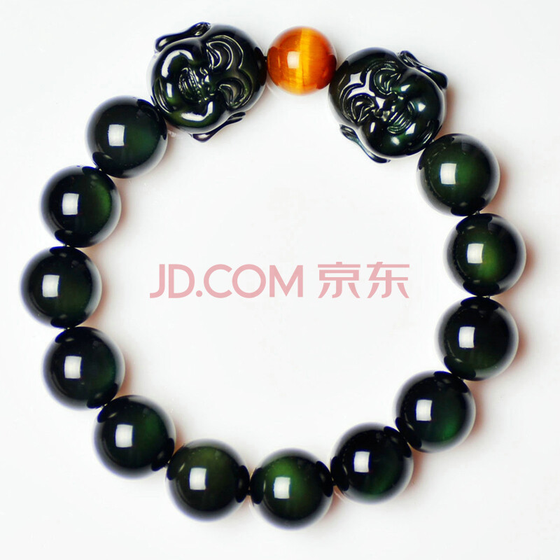 晶旭 纯天然全紫眼黑曜石貔貅手链紫色彩虹眼