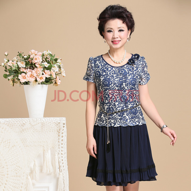 中老年<em>女装</em> 连衣裙 <em>中年女装</em>夏季<em>短袖</em>妈妈裙子