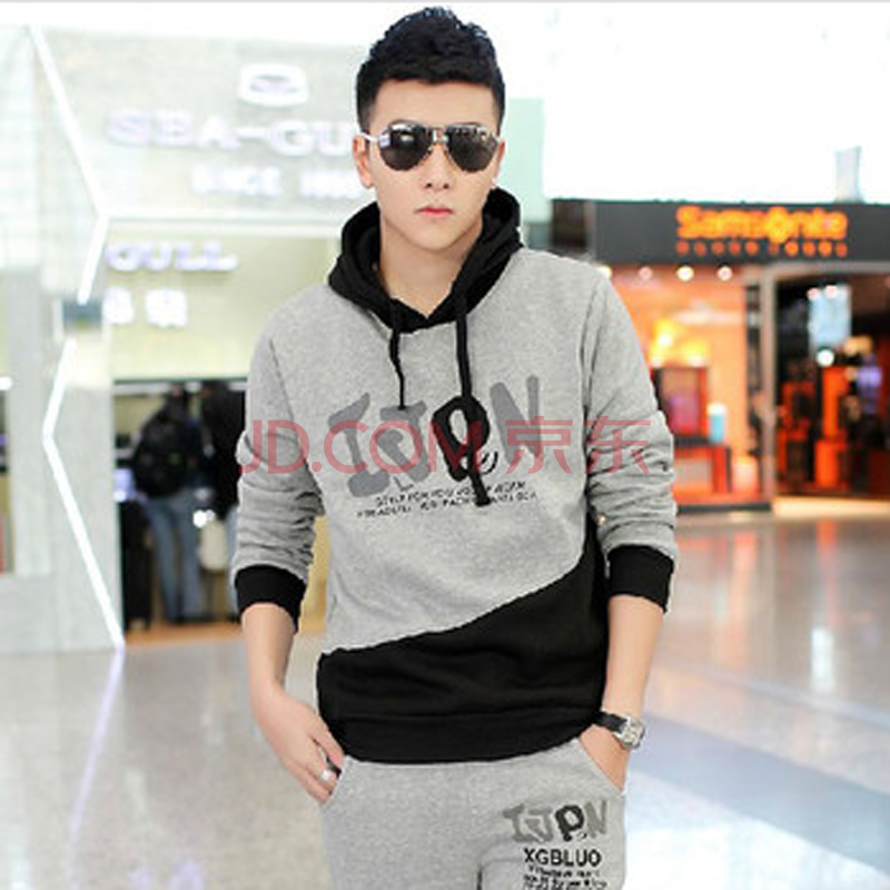 到付款Jiehan春装新款韩版 <em>开衫</em>卫衣<em>男</em>套装男