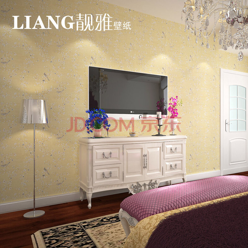 花鸟无纺布欧式美式田园墙纸 卧室客厅电视背景墙壁纸 bly-10象牙白