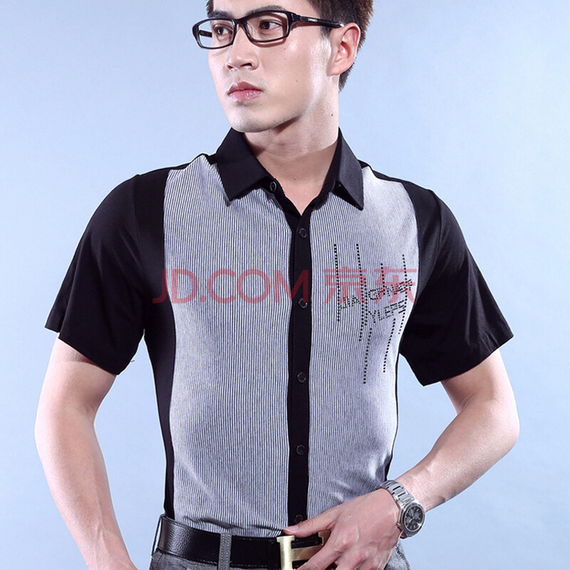 2014夏季新款男式<em>衬衫</em> <em>男士开衫</em>休闲条纹短袖