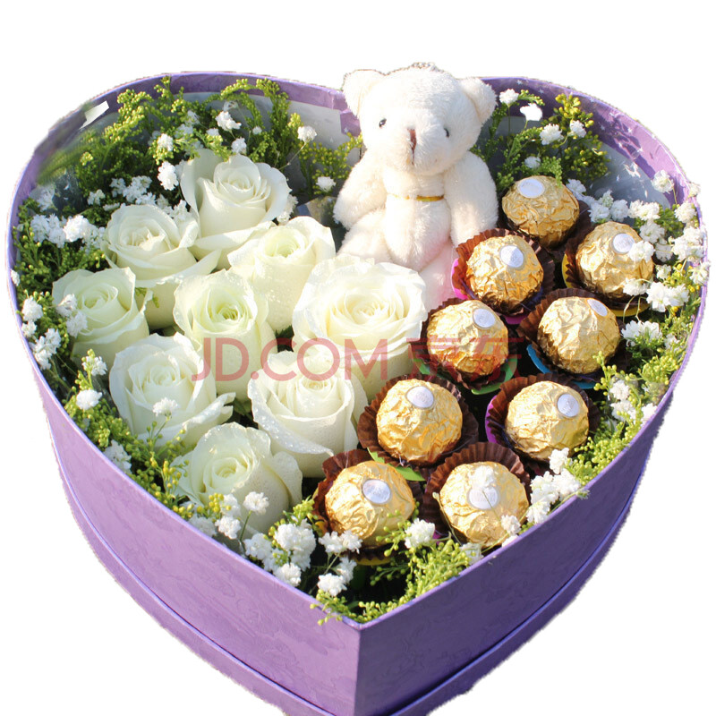 <em>送女友</em>生日礼物鲜花9朵<em>白玫瑰</em>花巧克力礼盒 上