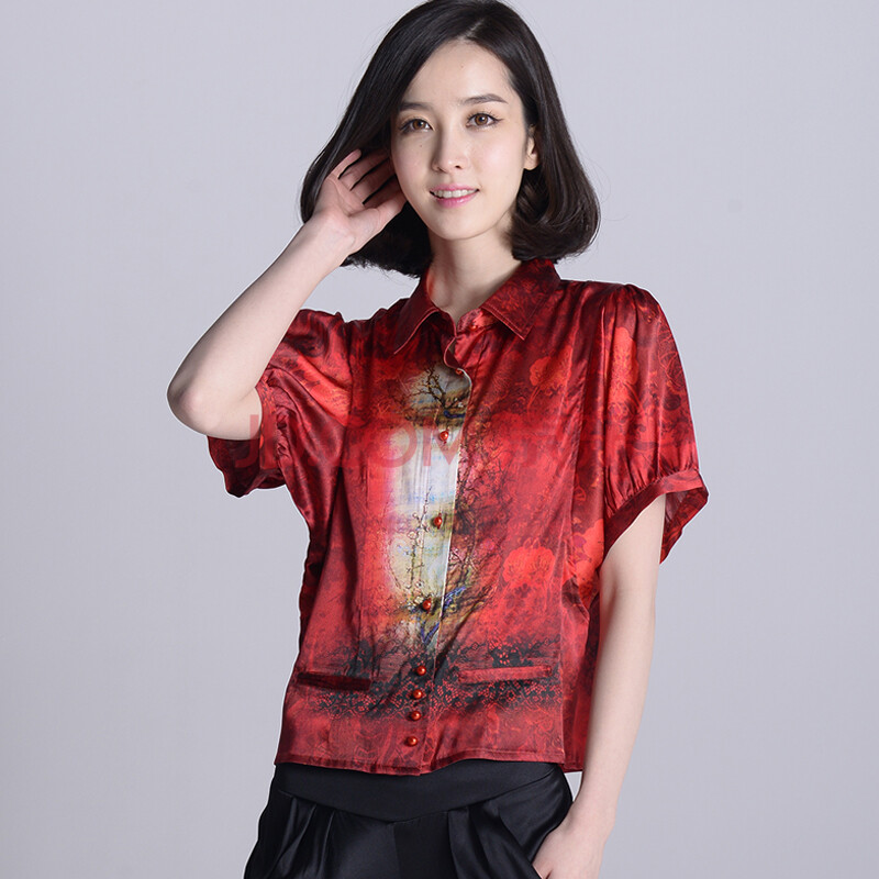 2014夏装新款 高贵优雅<em>女士</em>短款真丝<em>上衣</em> <em>高档</em>
