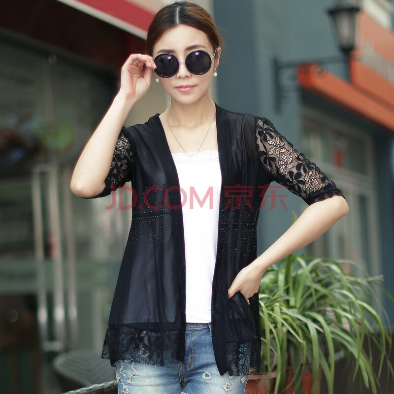 韩阁丽姿防晒<em>时尚</em>百搭钩花<em>镂空</em>蕾丝坎肩<em>女开衫</em>