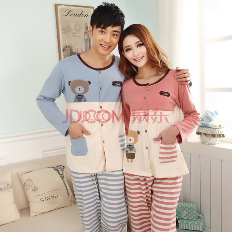 2014春季情侣<em>睡衣</em>男女士<em>纯棉</em>家居<em>服女长袖</em>针