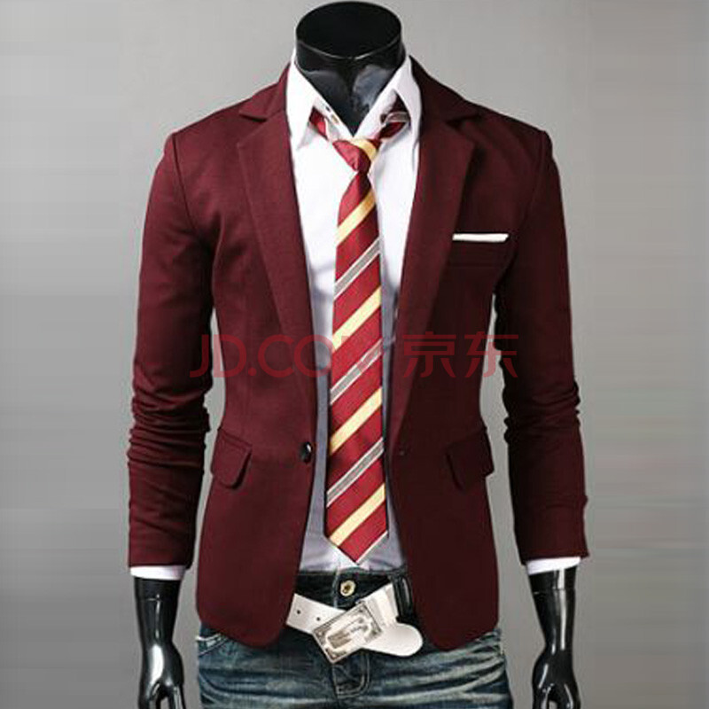 韩版男士外套小西装 休闲外套休闲西服 修身西装外套700-x16 酒红色