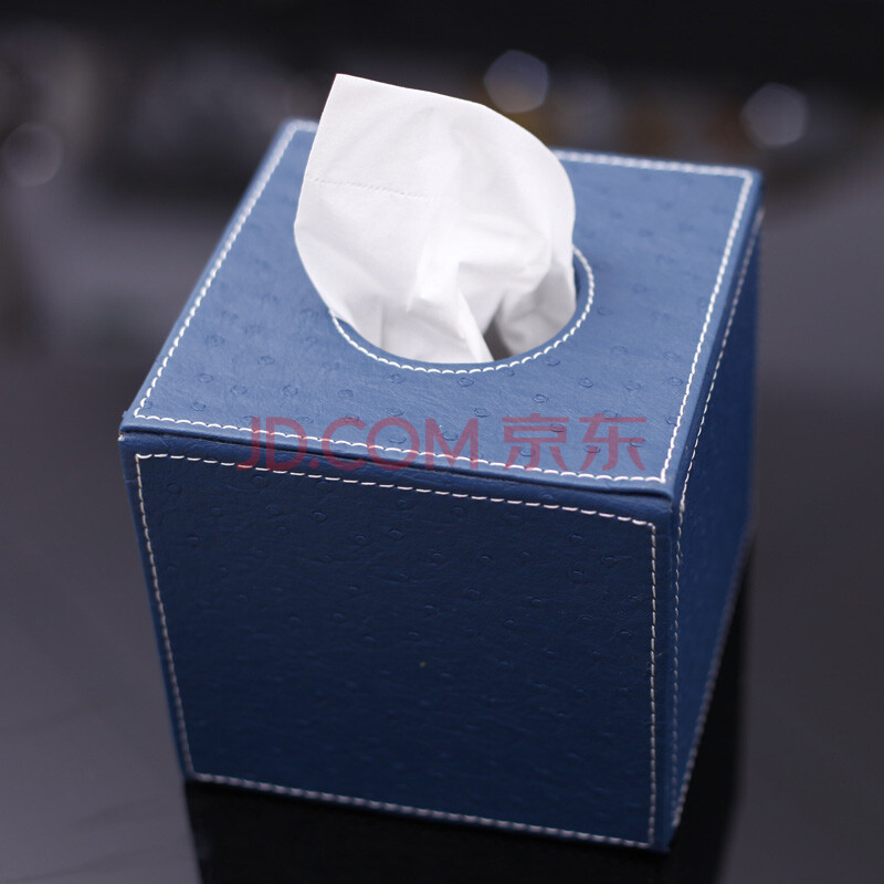 纸巾盒 欧式皮革餐巾纸抽盒子 时尚卷纸盒抽纸盒 鸵鸟纹海军蓝正方形