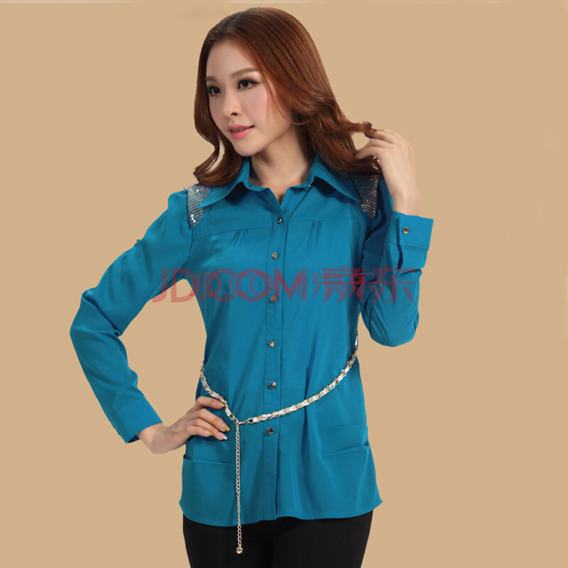 翔戈红 2014春装新款<em>中长款长袖雪纺</em>衫<em>开衫</em>翻