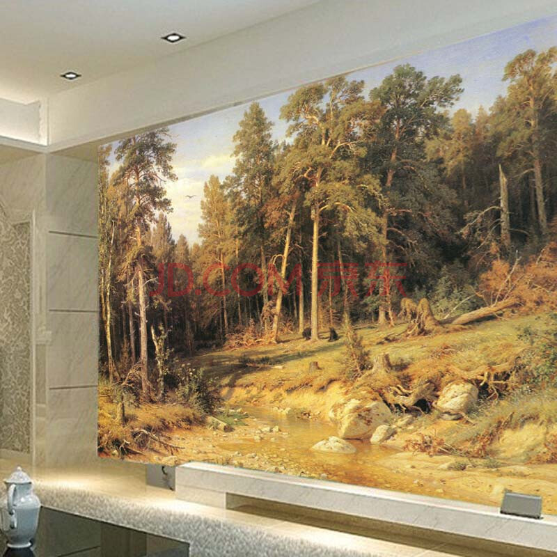 塞拉维大型壁画 客厅卧室大型壁纸 欧式油画树林风景 高档皮革纹/每