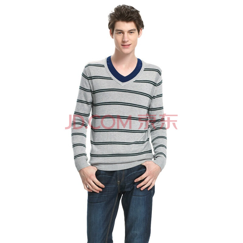 Metersbo<em></em>nweURBAN LIFE男双色<em>条纹V领</em>长袖