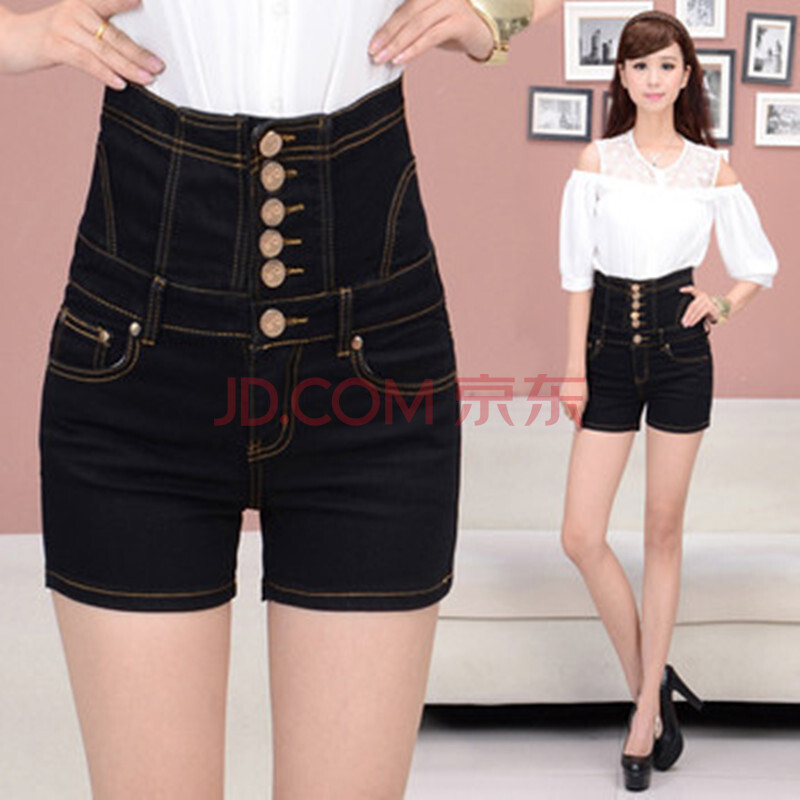 女装 夏装 新款2014加大码高<em>腰产后</em>收腹牛仔短