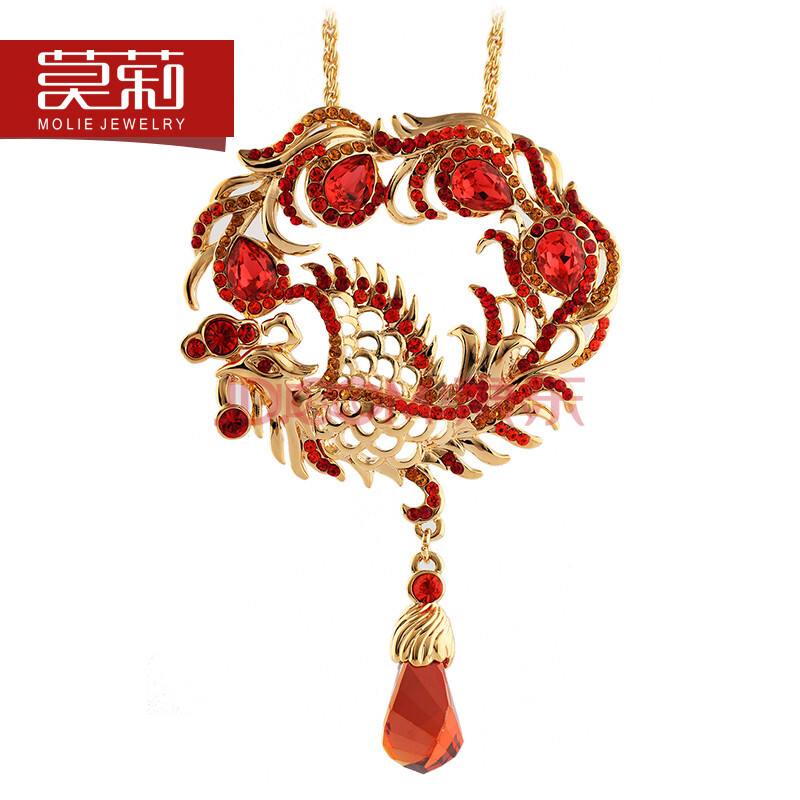 莫莉饰品凤凰<em>毛衣</em>链 <em>红色</em> 女款 长款项链 水晶毛