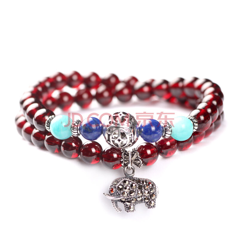 YYUE 天然水晶6mm酒红石榴石手链女款多两圈