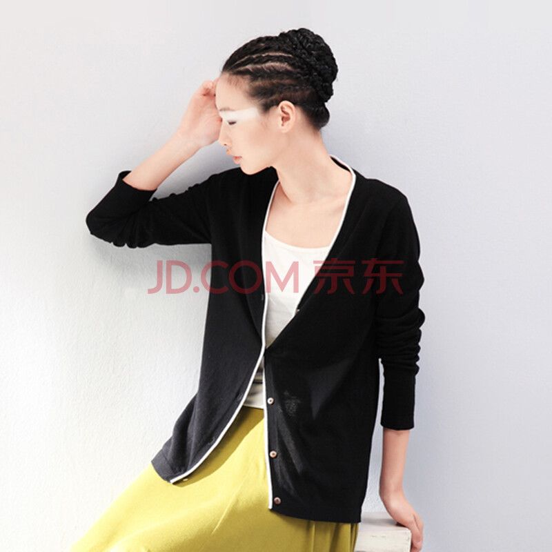 初语 2014春装新款 V领镶边<em>毛衣针织</em>衫<em>开衫</em>外