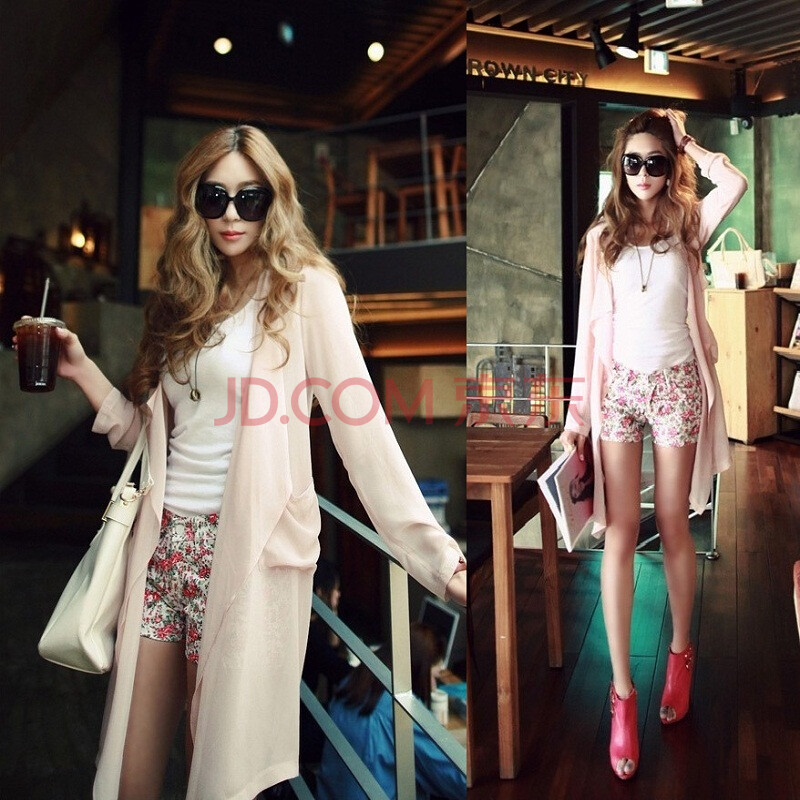 2014新款休闲百搭<em>雪纺</em>衫防晒<em>开衫长款</em>B310D