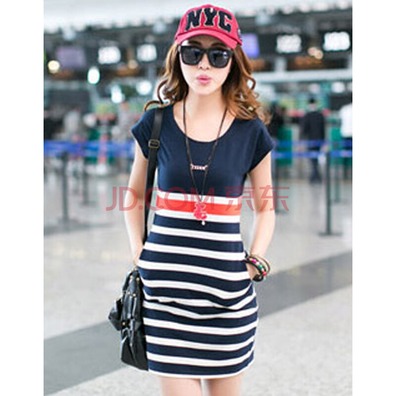 Firstyle\/菲斯代尔新款韩版女装条纹短袖连衣裙