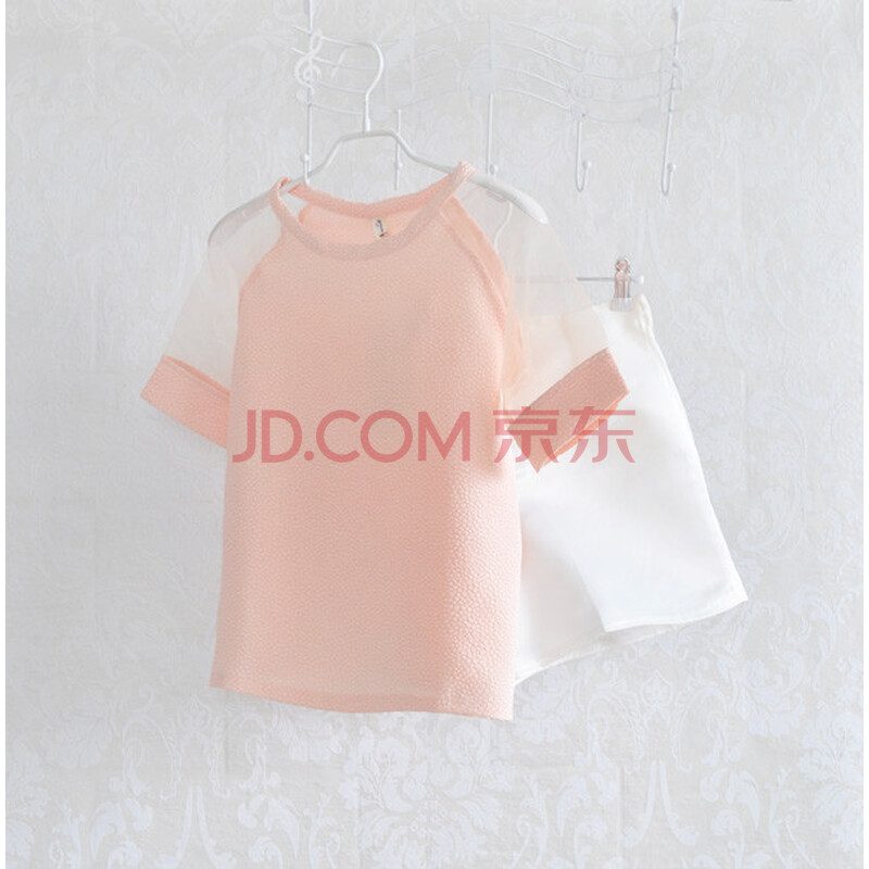 货到付款欧韩夏装新款<em>欧根纱</em>拼接<em>上衣 短裤</em> 时