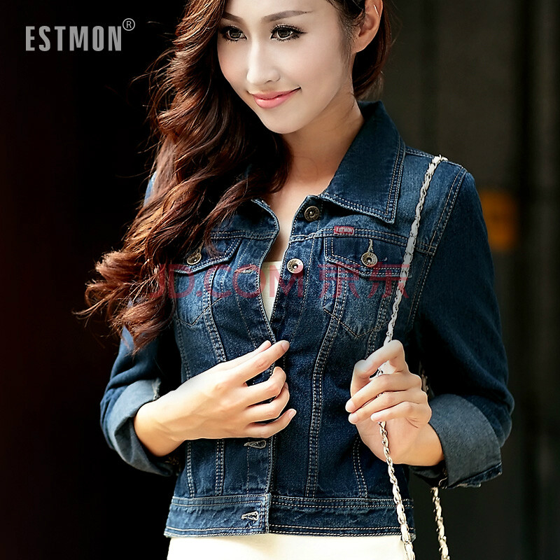 ESTMON 明星款牛仔<em>外套</em>女韩版<em>长袖</em>牛仔<em>外套</em>