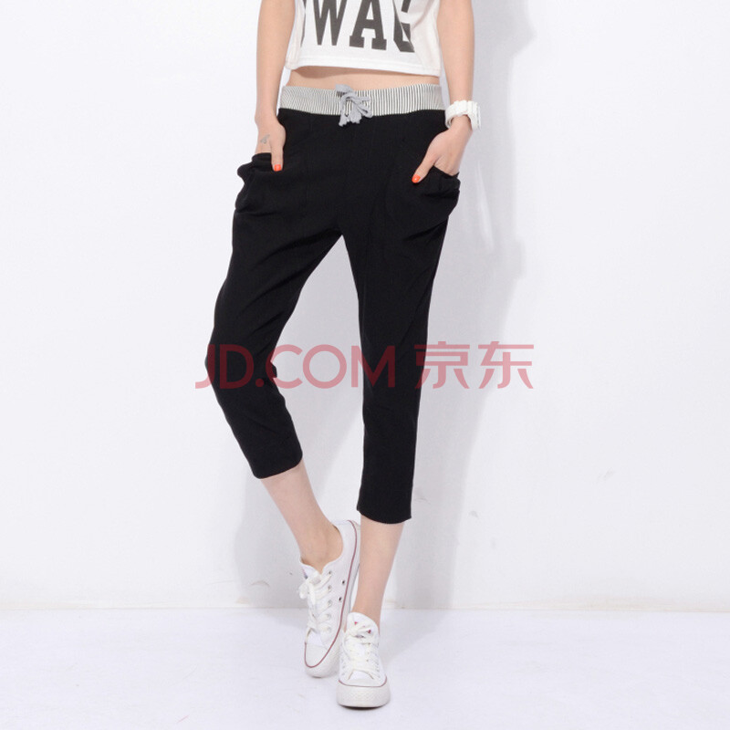 2014<em>夏季</em>新款韩版糖果色<em>马裤女</em> 松紧腰七分裤