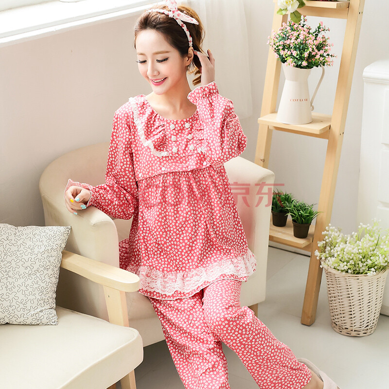 心仪 春夏装<em>长袖月子服哺乳睡衣</em>田园小清新碎