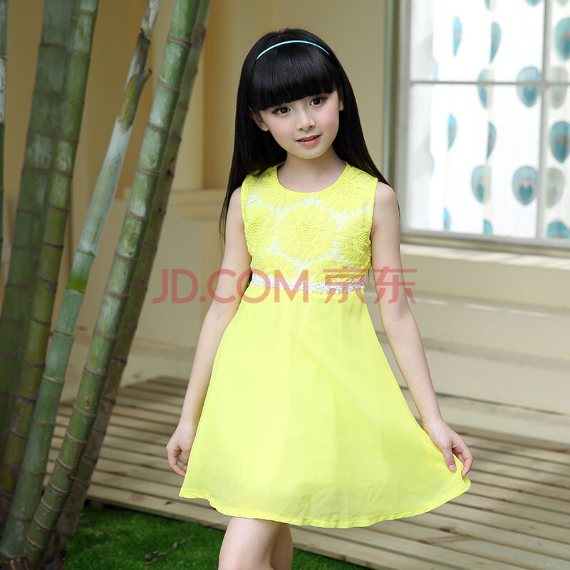 童装2014夏装<em>女童刺绣连衣裙</em> 欧根纱太阳花韩
