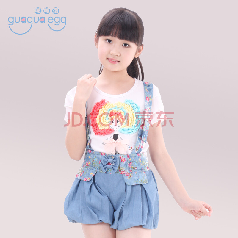 呱呱蛋童装2014夏装女童牛仔<em>背带短裤</em>大童女